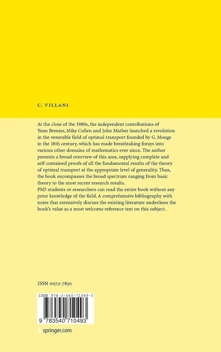Rückseite: 9783540710493 | Optimal Transport | Old and New | Cédric Villani | Buch | xxii | 2008