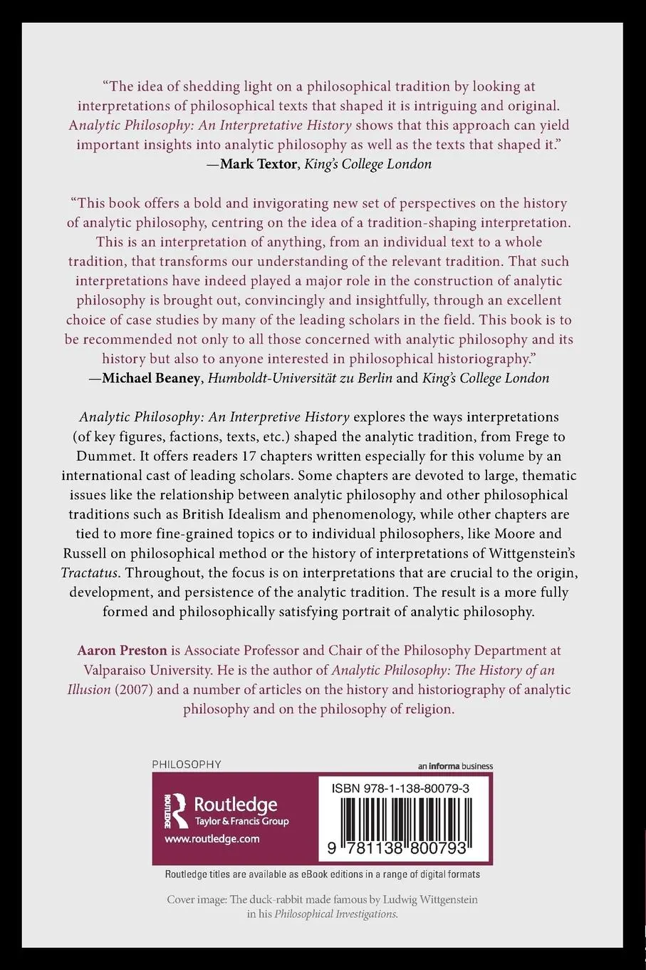 Rückseite: 9781138800793 | Analytic Philosophy | An Interpretive History | Aaron Preston | Buch