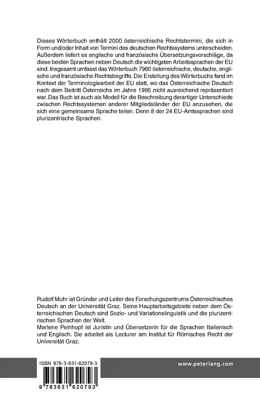 Rückseite: 9783631620793 | Wörterbuch rechtsterminologischer Unterschiede Österreich¿Deutschland
