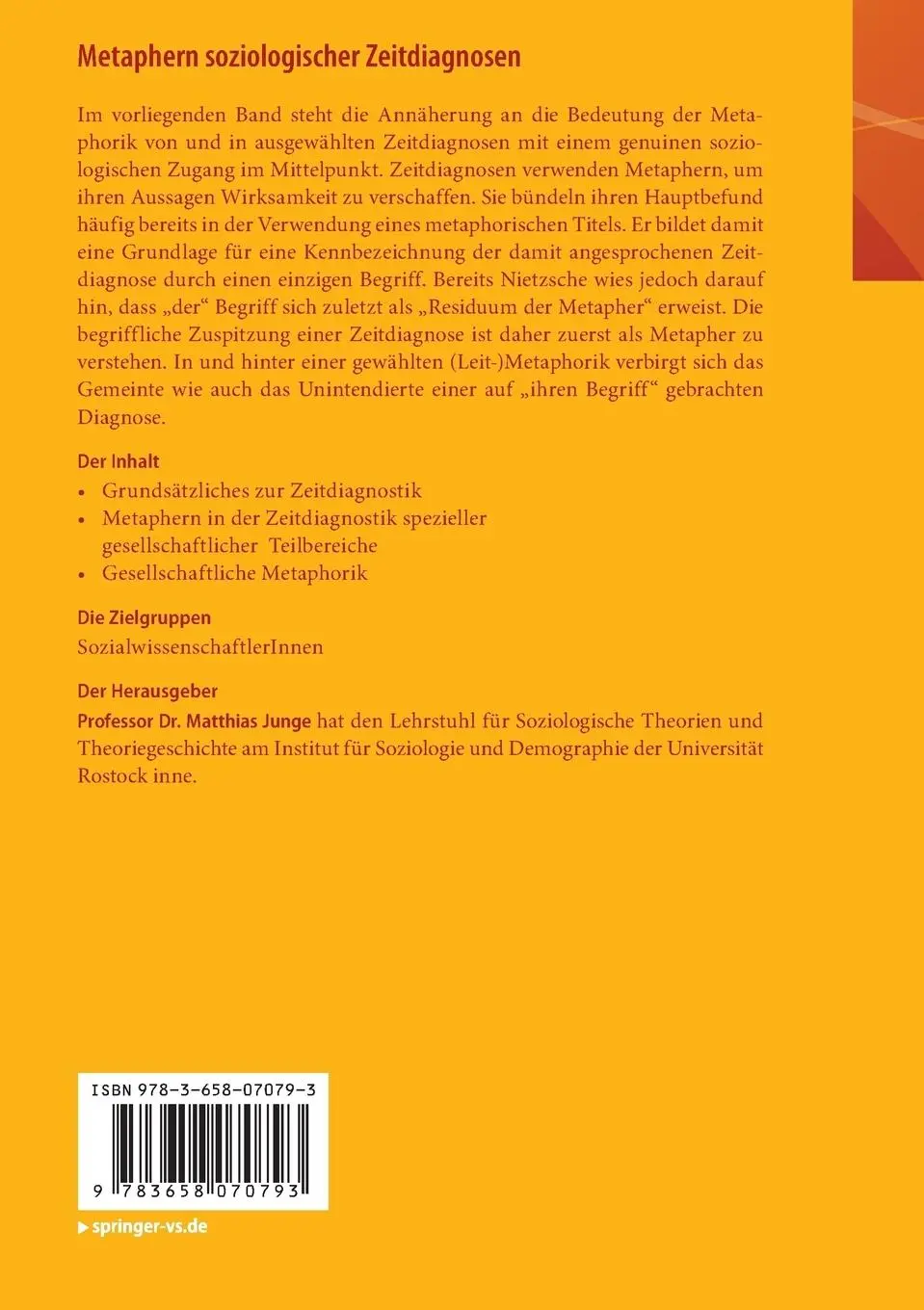 Rückseite: 9783658070793 | Metaphern soziologischer Zeitdiagnosen | Matthias Junge | Taschenbuch