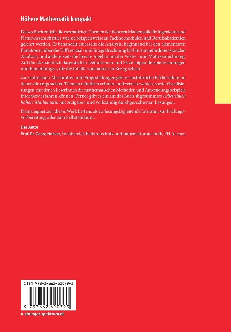 Rückseite: 9783662620793 | Höhere Mathematik kompakt | Georg Hoever | Taschenbuch | XI | Deutsch