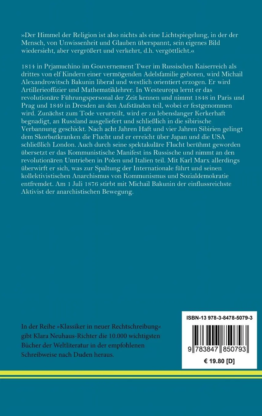 Rückseite: 9783847850793 | Gott und der Staat | Michail Bakunin | Buch | 92 S. | Deutsch | 2021
