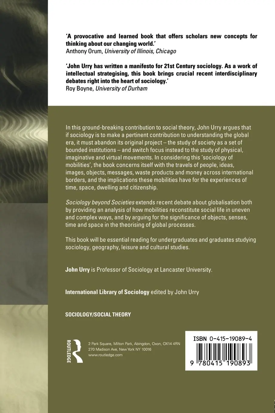 Rückseite: 9780415190893 | Sociology Beyond Societies | Mobilities for the Twenty-First Century