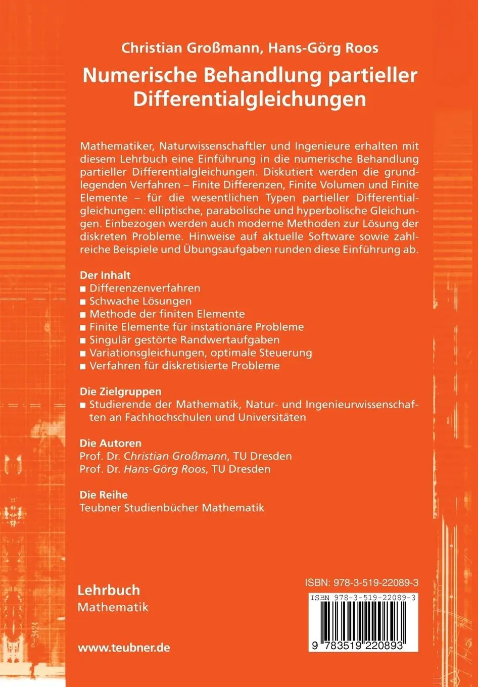 Rückseite: 9783519220893 | Numerische Behandlung partieller Differentialgleichungen | Taschenbuch