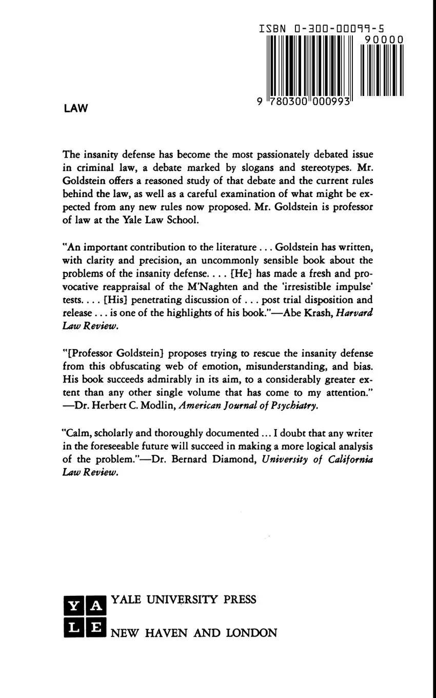 Rückseite: 9780300000993 | The Insanity Defense | Abraham S. Goldstein | Taschenbuch | Englisch