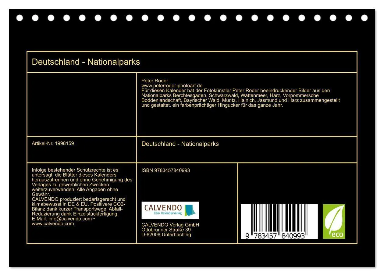 Bild: 9783457840993 | Deutschland - Nationalparks (Tischkalender 2026 DIN A5 quer),...