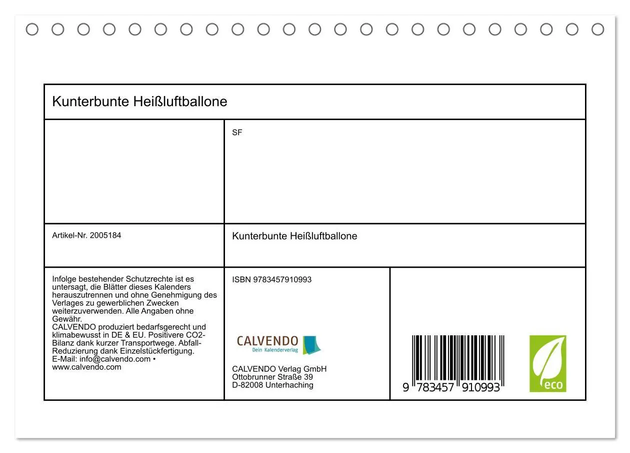 Bild: 9783457910993 | Kunterbunte Heißluftballone (Tischkalender 2026 DIN A5 quer),...