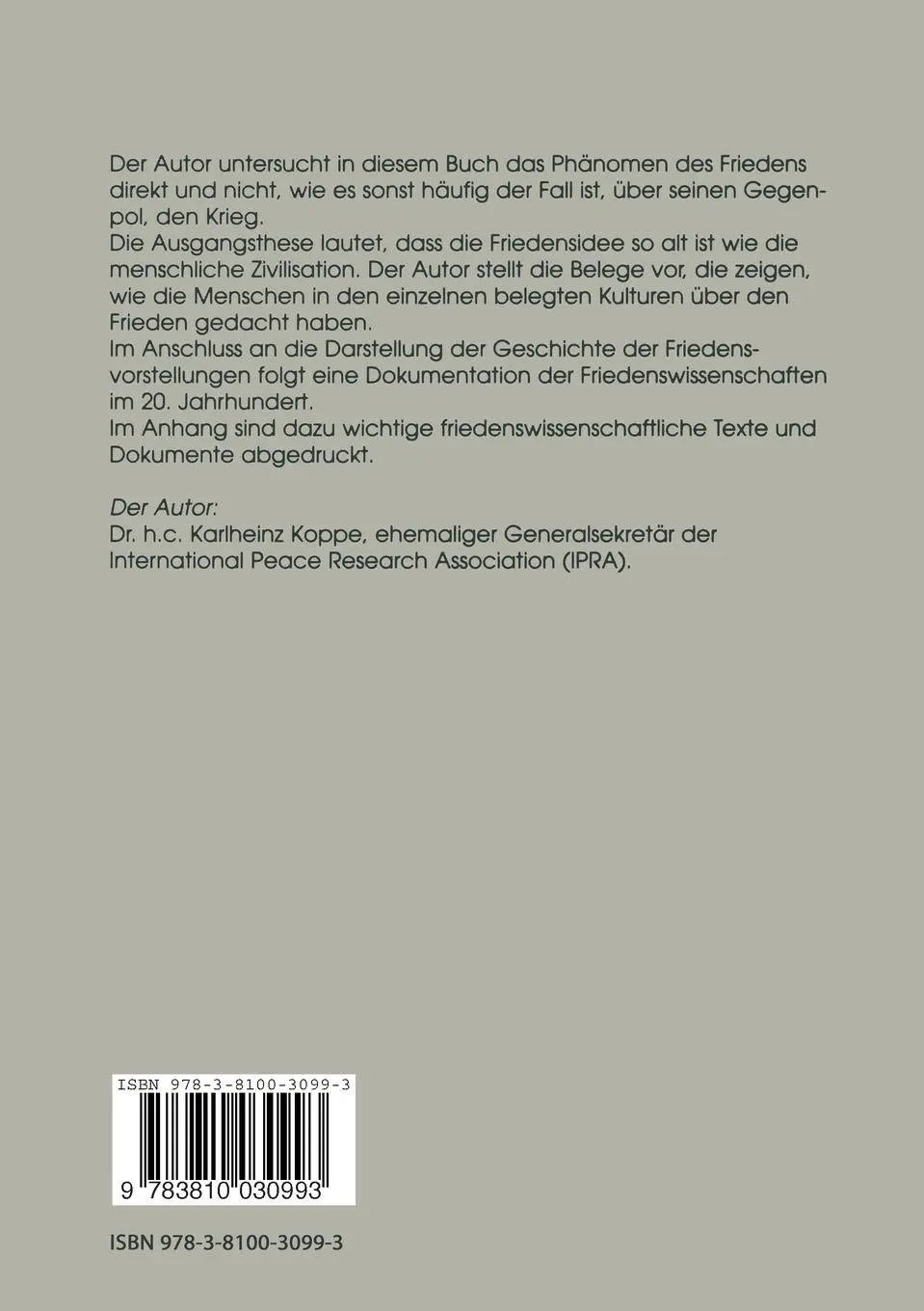 Rückseite: 9783810030993 | Der vergessene Frieden | Karlheinz Koppe | Taschenbuch | 365 S. | 2001