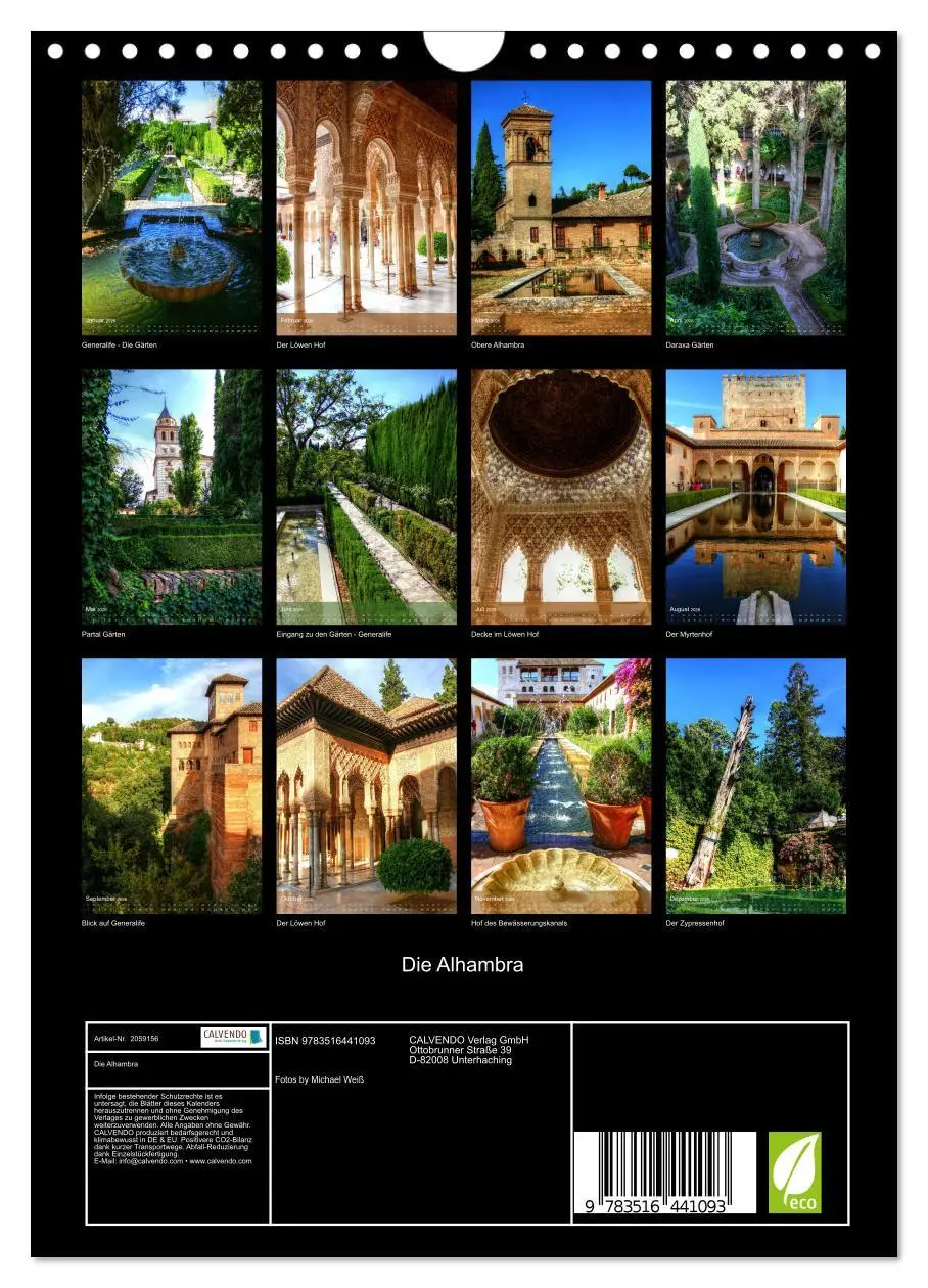 Bild: 9783516441093 | Die Alhambra (Wandkalender 2026 DIN A4 hoch), CALVENDO Monatskalender