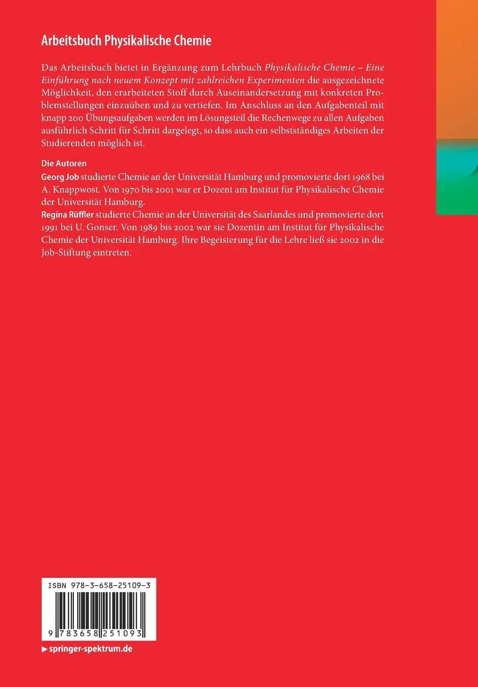 Rückseite: 9783658251093 | Arbeitsbuch Physikalische Chemie | Regina Rüffler (u. a.) | Buch