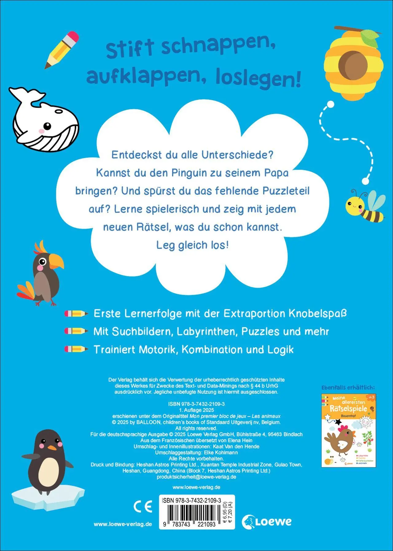 Bild: 9783743221093 | Meine allerersten Rätselspiele - Tiere | Elena Lindenfeld | Buch
