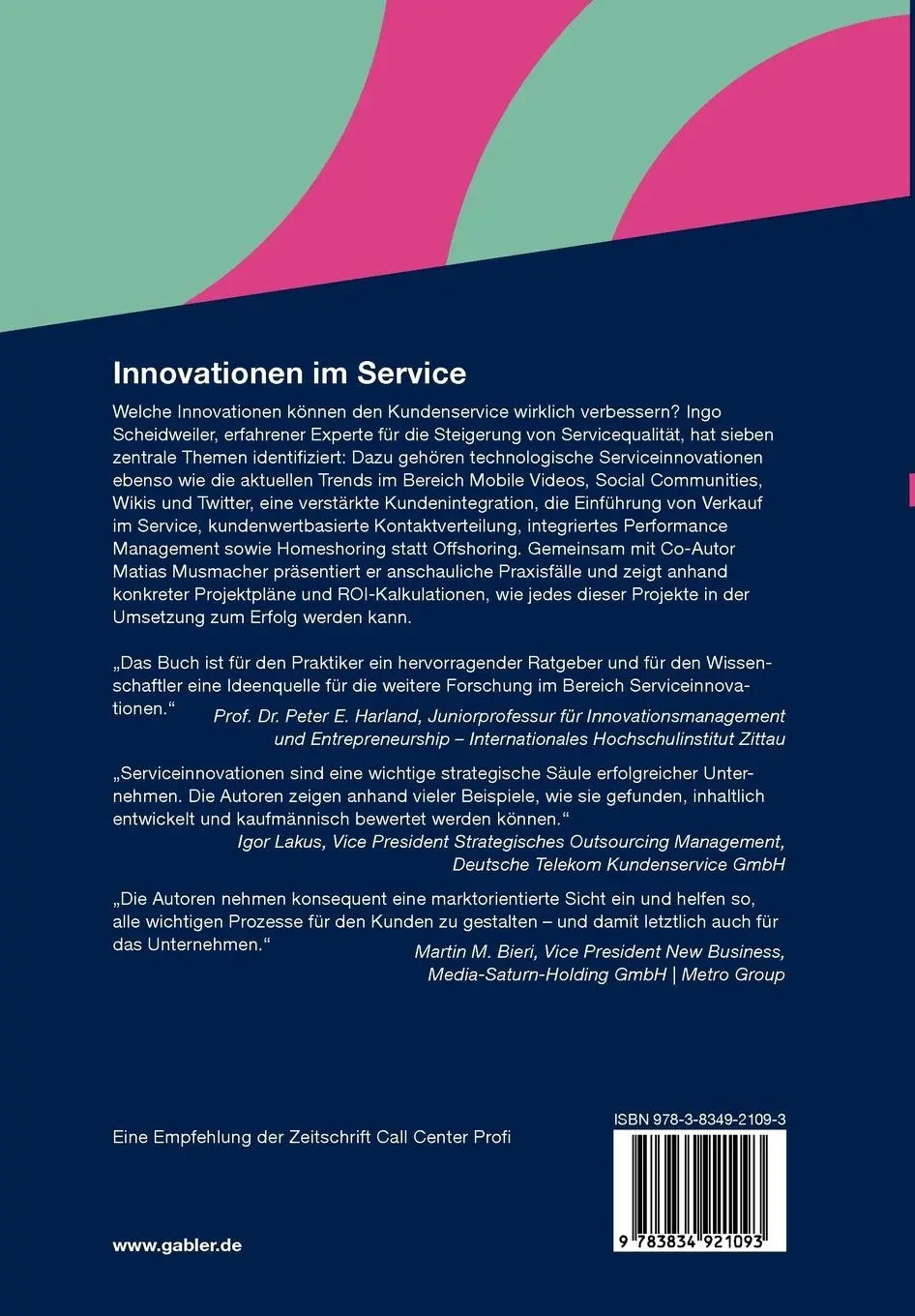 Rückseite: 9783834921093 | Innovationen im Service | Matias Musmacher (u. a.) | Taschenbuch
