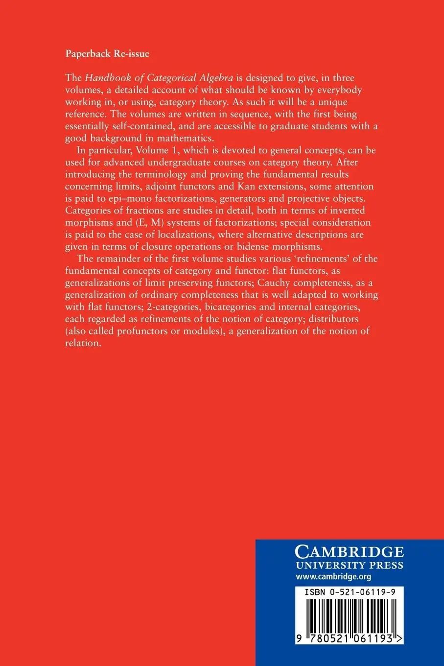 Rückseite: 9780521061193 | Handbook of Categorical Algebra | Volume 1, Basic Category Theory