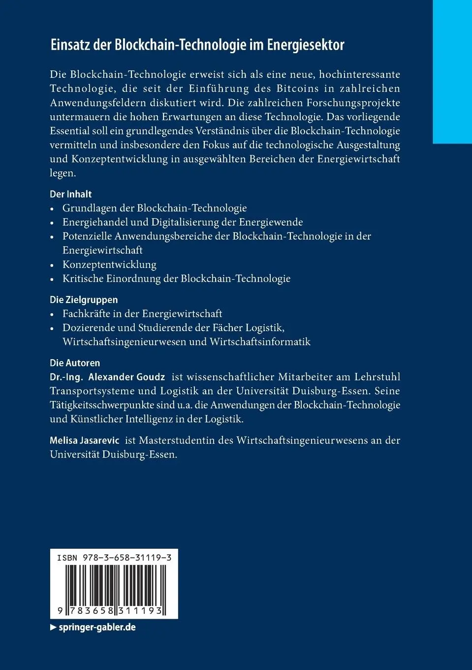 Rückseite: 9783658311193 | Einsatz der Blockchain-Technologie im Energiesektor | Taschenbuch