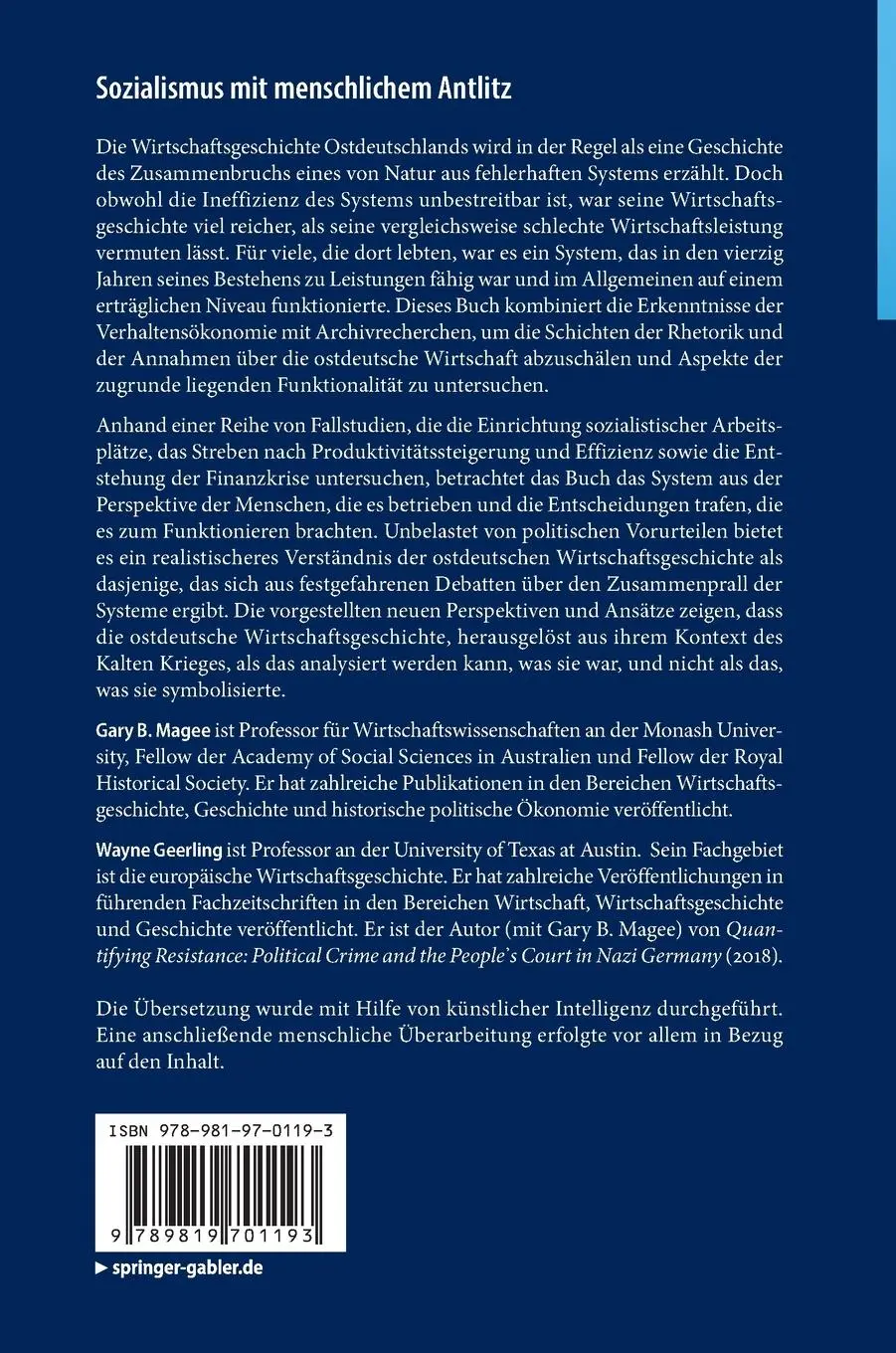 Rückseite: 9789819701193 | Sozialismus mit menschlichem Antlitz | Wayne Geerling (u. a.) | Buch