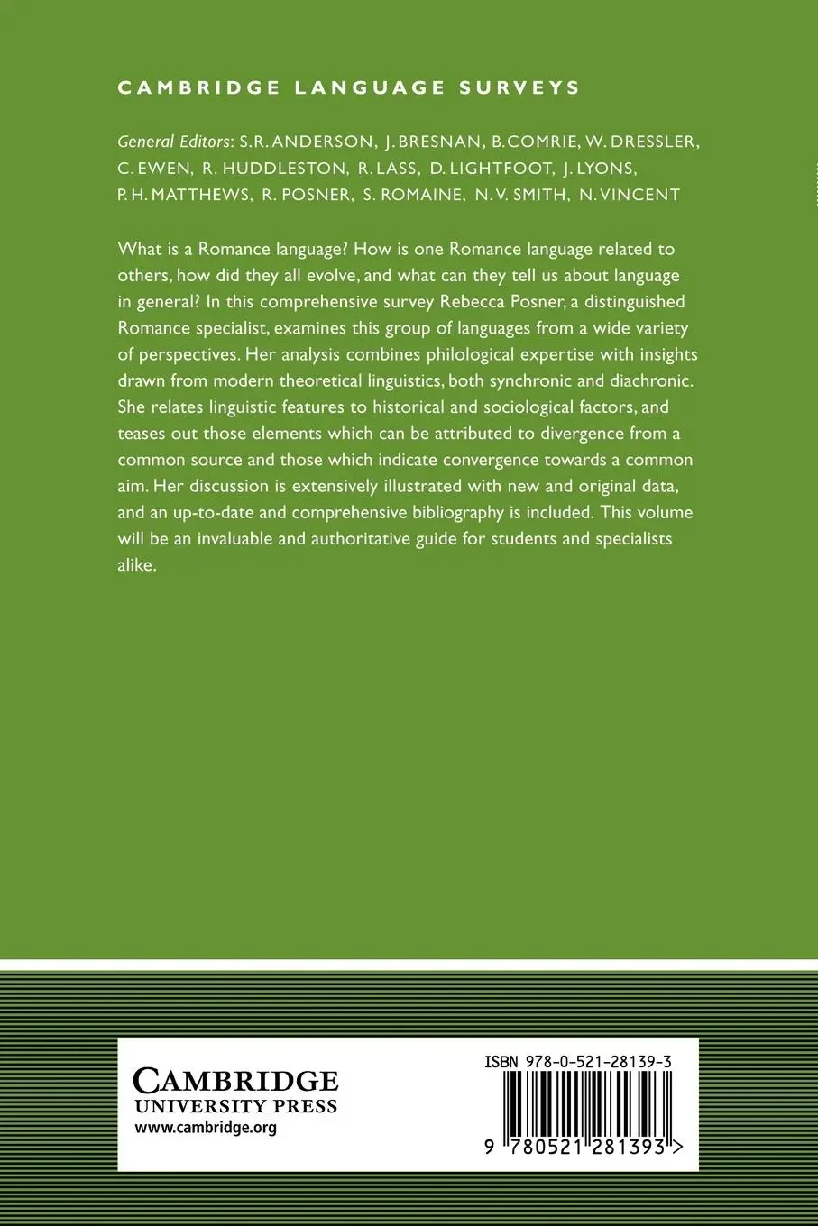 Rückseite: 9780521281393 | The Romance Languages | Rebecca Posner | Taschenbuch | Englisch | 2008
