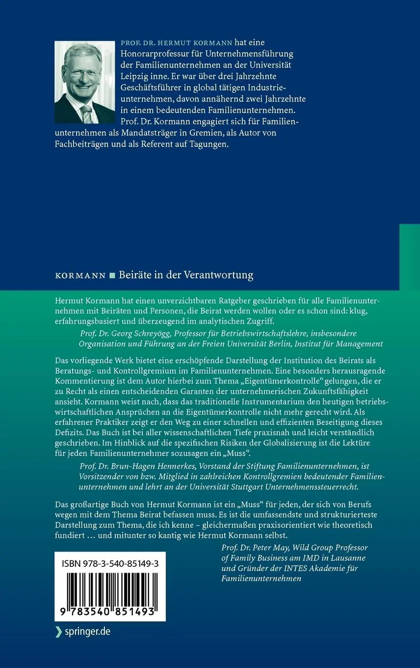 Rückseite: 9783540851493 | Beiräte in der Verantwortung | Aufsicht und Rat in Familienunternehmen