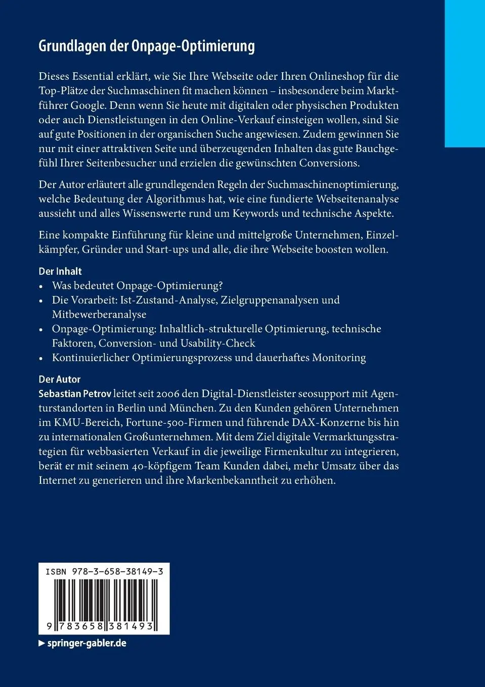 Rückseite: 9783658381493 | Grundlagen der Onpage-Optimierung | Sebastian Petrov | Taschenbuch