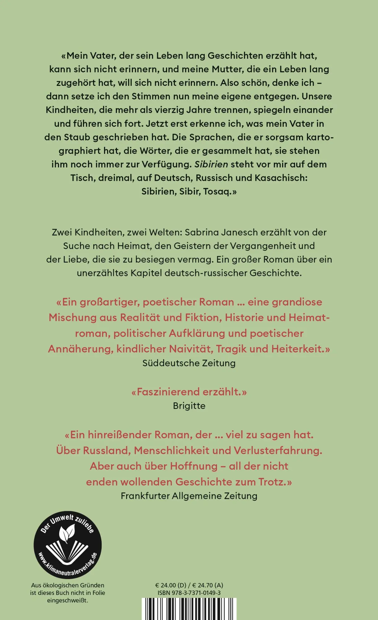 Rückseite: 9783737101493 | Sibir | 'Ein großartiger, poetischer Roman.' (Süddeutsche Zeitung)