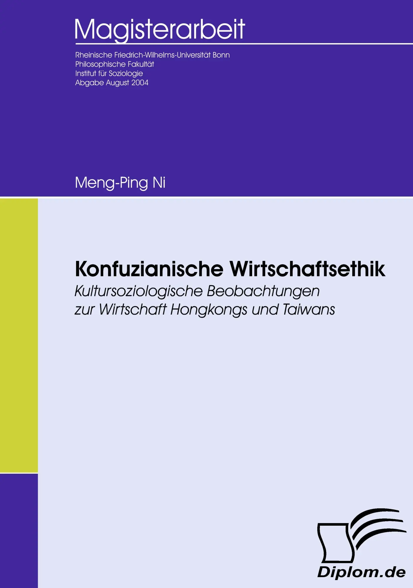 Cover: 9783836651493 | Konfuzianische Wirtschaftsethik | Meng-Ping Ni | Taschenbuch | 114 S.