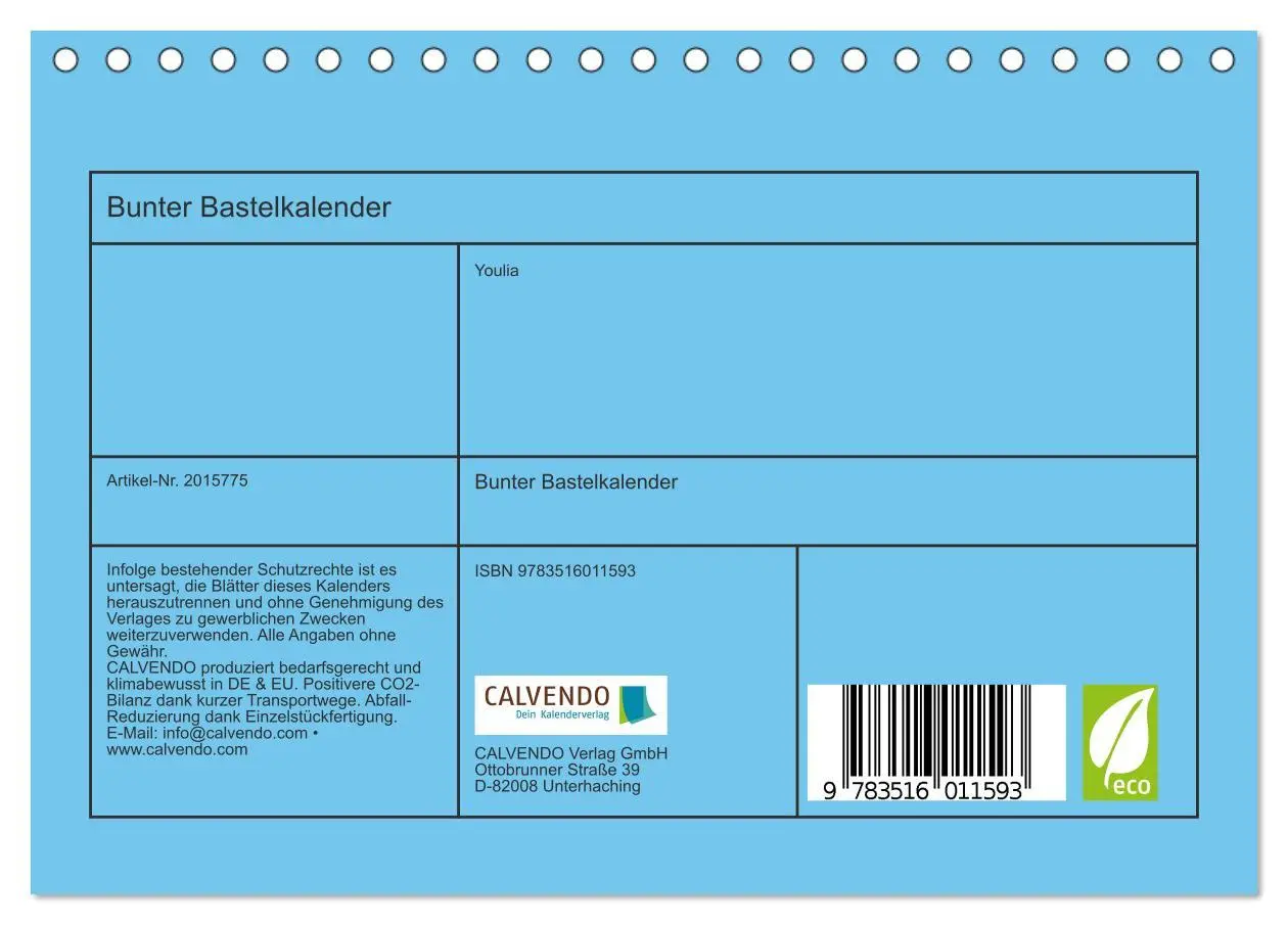 Bild: 9783516011593 | Bunter Bastelkalender (Tischkalender 2026 DIN A5 quer), CALVENDO...