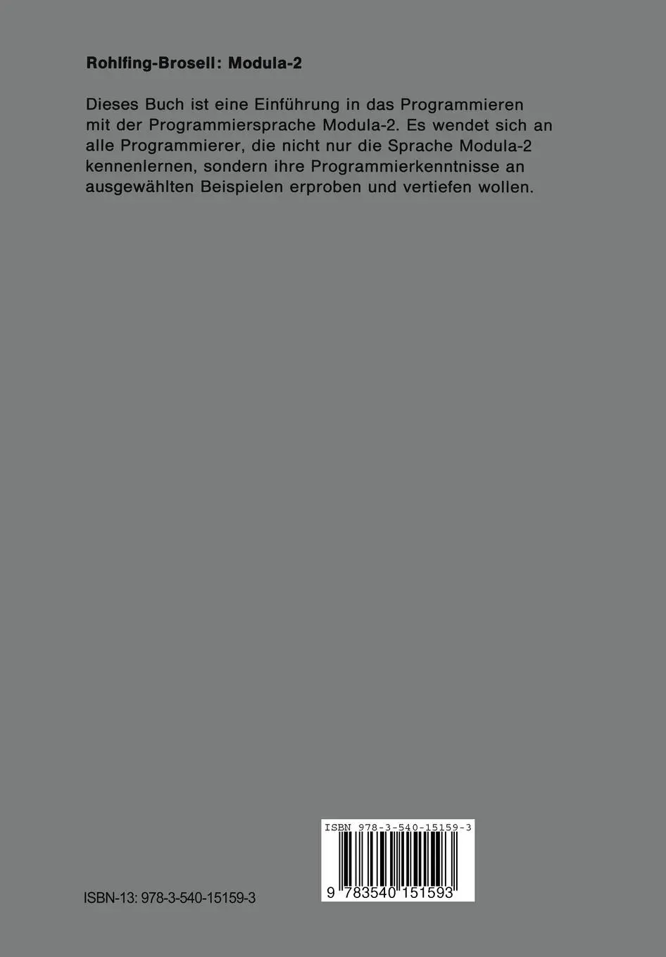 Rückseite: 9783540151593 | Modula-2 | Eine systematische Darstellung für den Praktiker | Buch