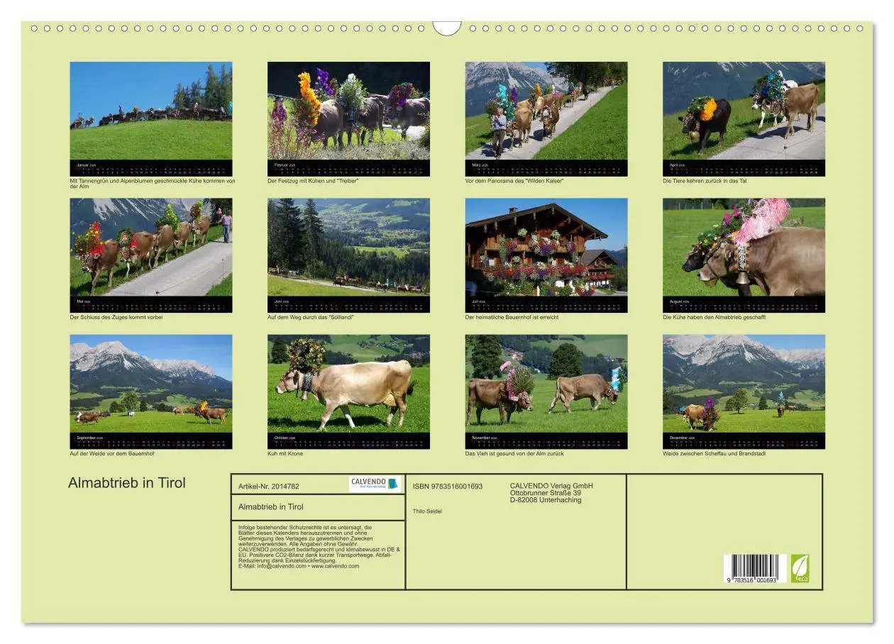 Bild: 9783516001693 | Almabtrieb in Tirol (Wandkalender 2026 DIN A2 quer), CALVENDO...