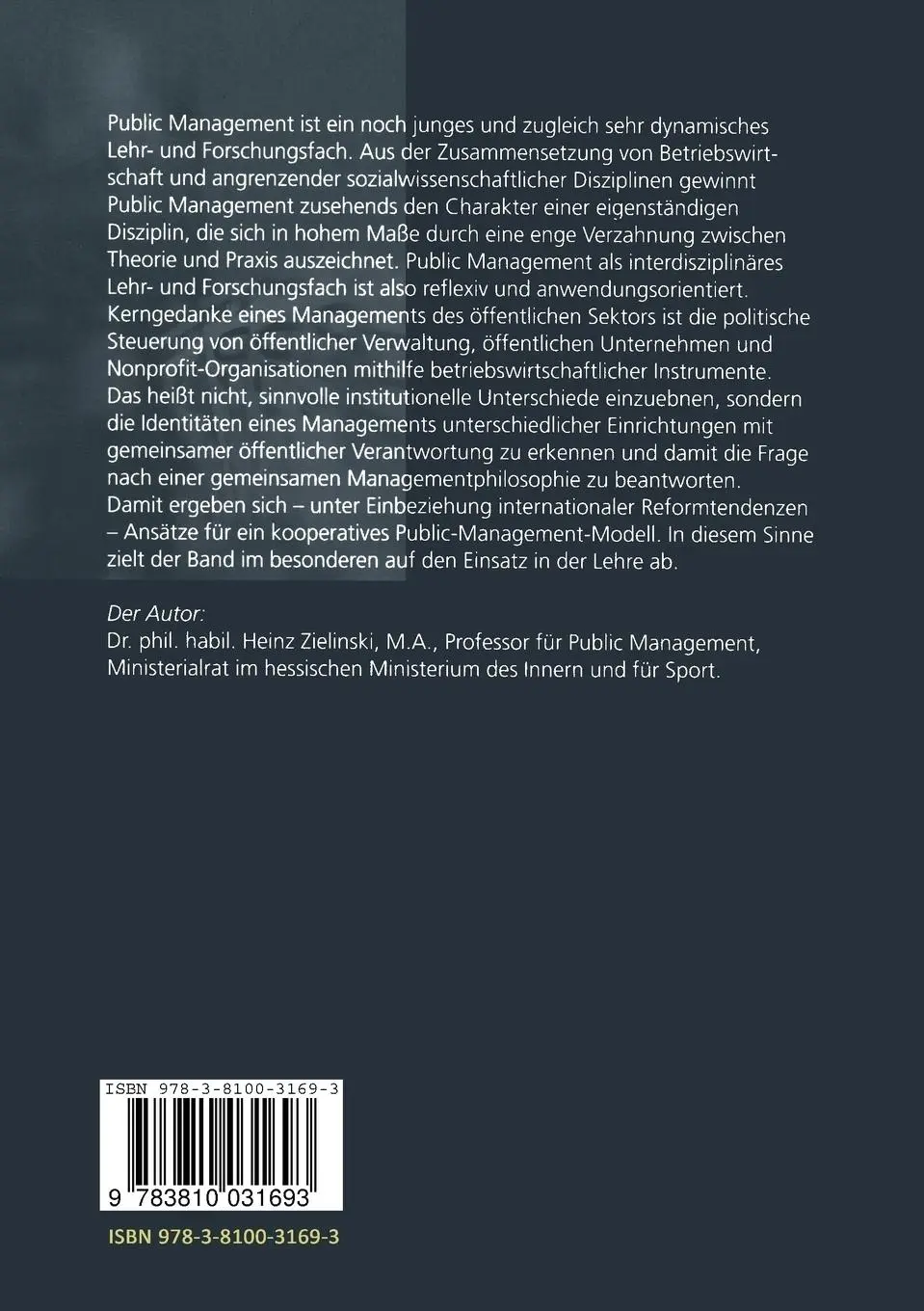 Rückseite: 9783810031693 | Management im öffentlichen Sektor | Heinz Zielinski | Taschenbuch