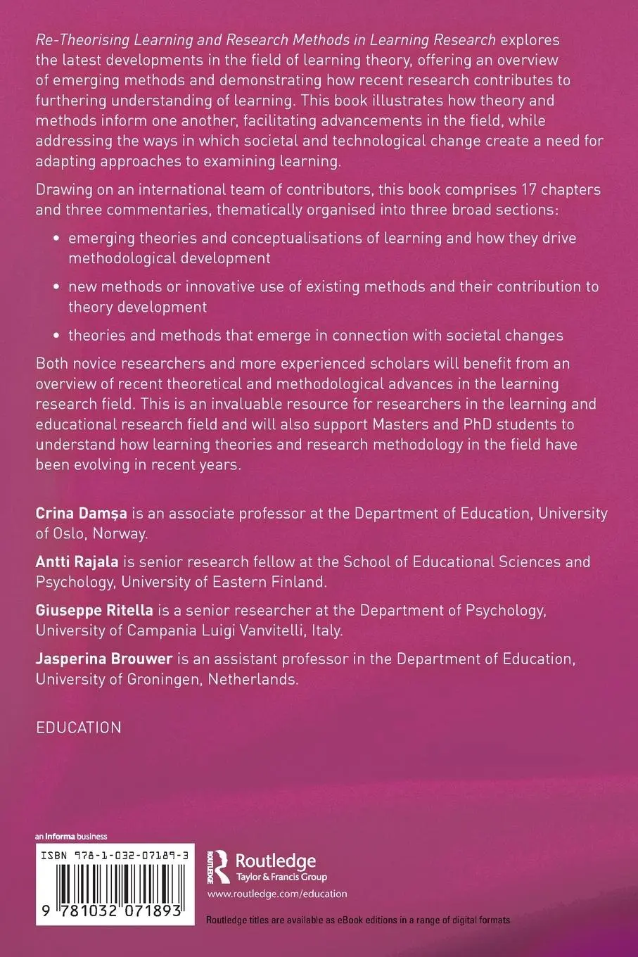 Rückseite: 9781032071893 | Re-theorising Learning and Research Methods in Learning Research