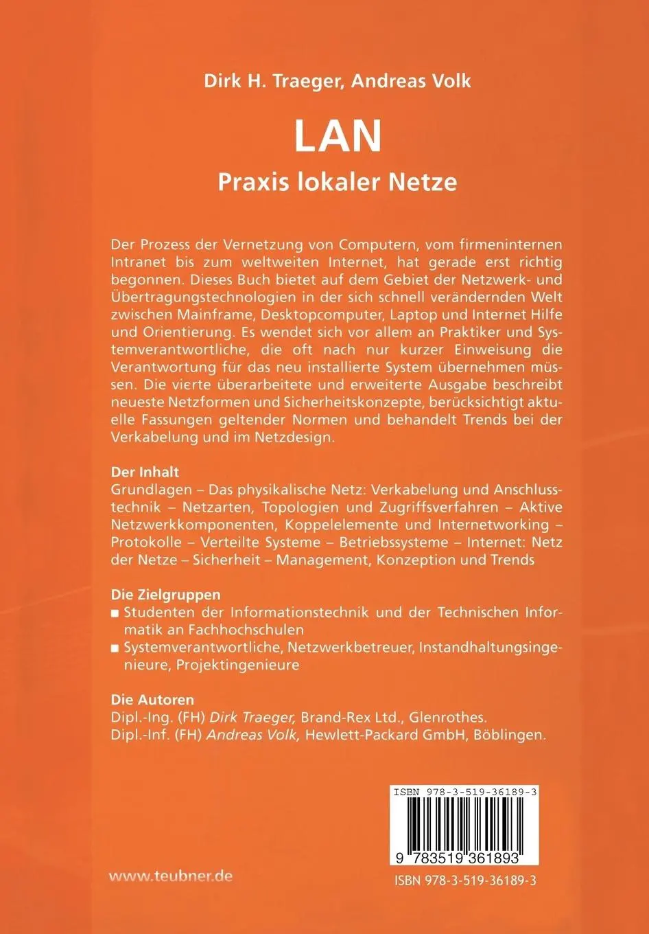 Rückseite: 9783519361893 | LAN Praxis lokaler Netze | Andreas Volk (u. a.) | Taschenbuch | xvii