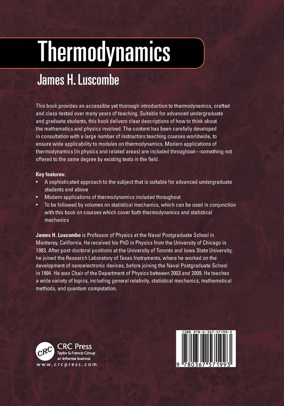 Rückseite: 9780367571993 | Thermodynamics | James Luscombe | Taschenbuch | Englisch | 2020