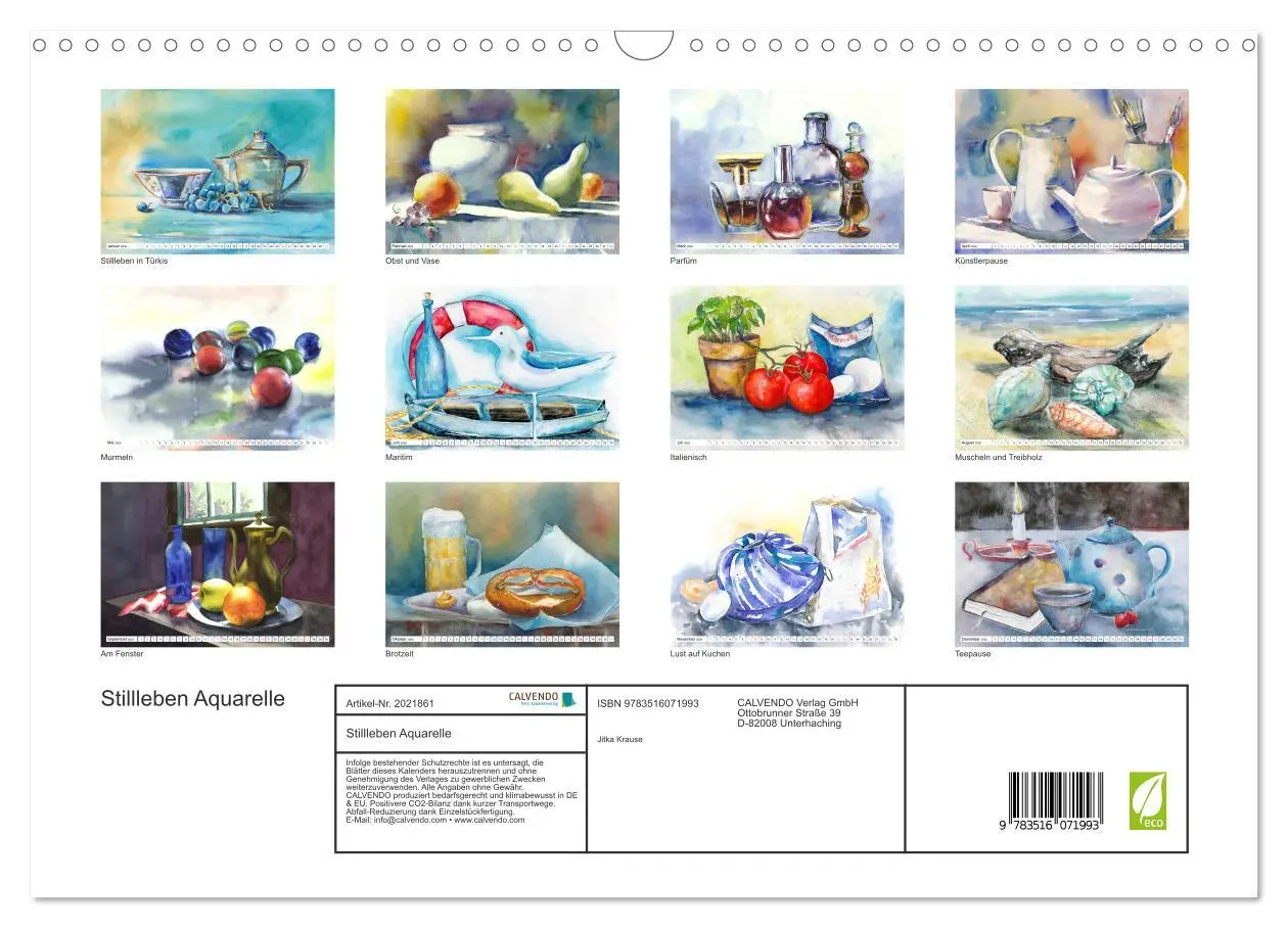 Bild: 9783516071993 | Stillleben Aquarelle (Wandkalender 2026 DIN A3 quer), CALVENDO...