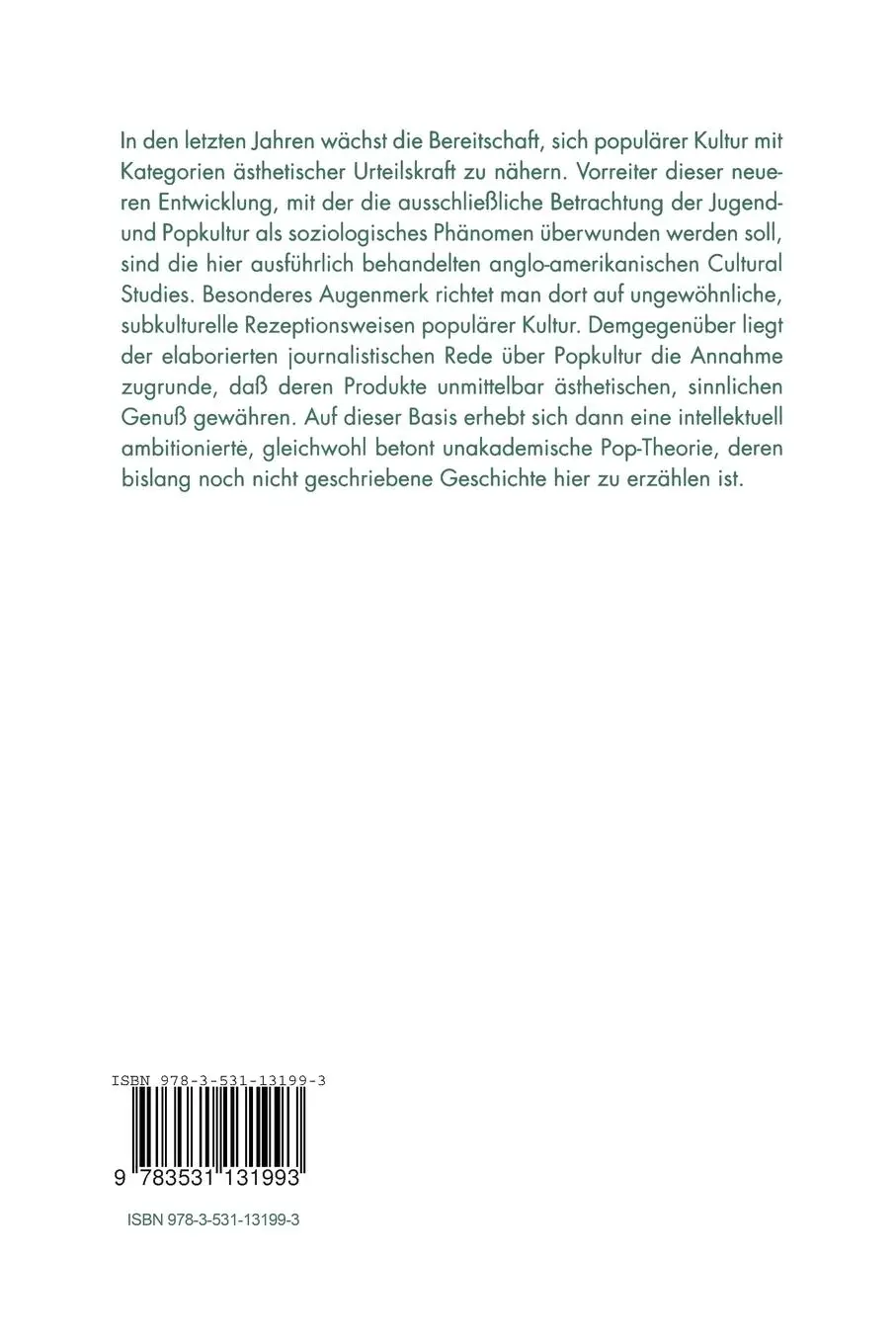 Rückseite: 9783531131993 | Cultural Studies und Pop | Ralf Hinz | Taschenbuch | 296 S. | Deutsch