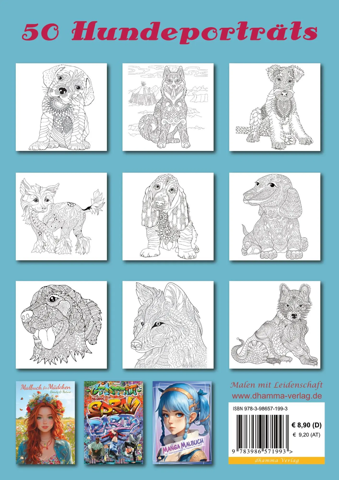 Rückseite: 9783986571993 | Mandala Malbuch Hunde für Kinder ab 8 Jahren mit 50 schönen...