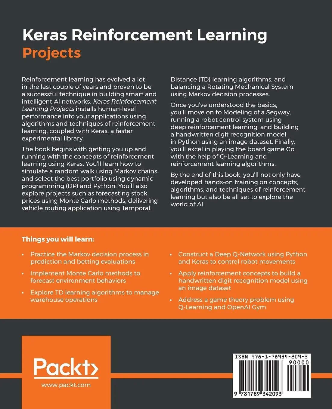 Rückseite: 9781789342093 | Keras Reinforcement Learning Projects | Giuseppe Ciaburro | Buch