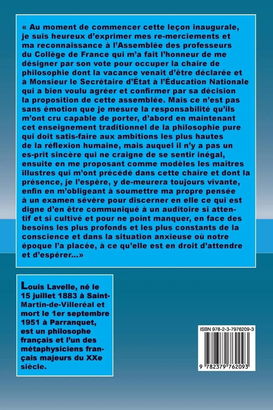 Rückseite: 9782379762093 | L'existence et la valeur | Louis Lavelle | Taschenbuch | Französisch
