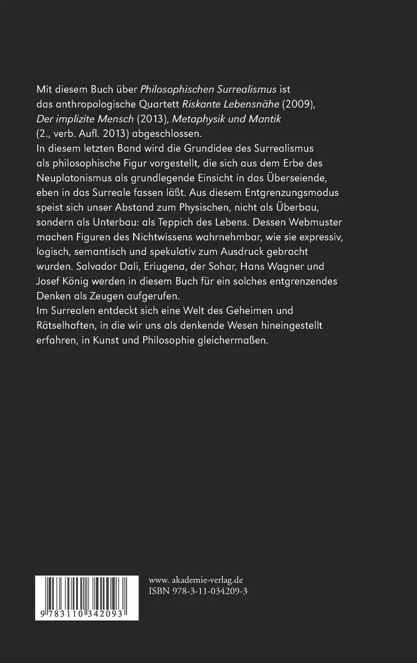 Rückseite: 9783110342093 | Philosophischer Surrealismus | Wolfram Hogrebe | Buch | 182 S. | 2014