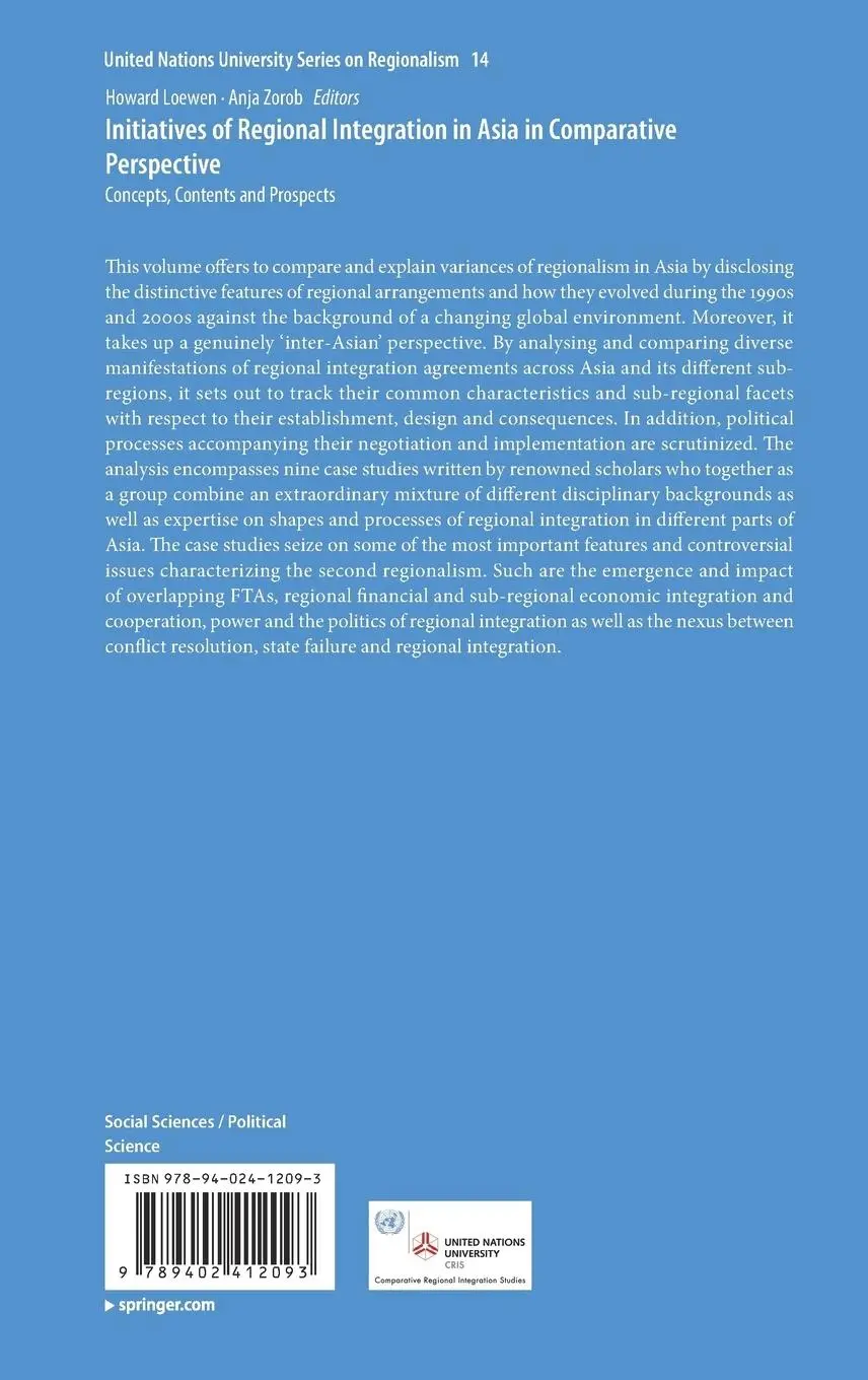 Rückseite: 9789402412093 | Initiatives of Regional Integration in Asia in Comparative Perspective