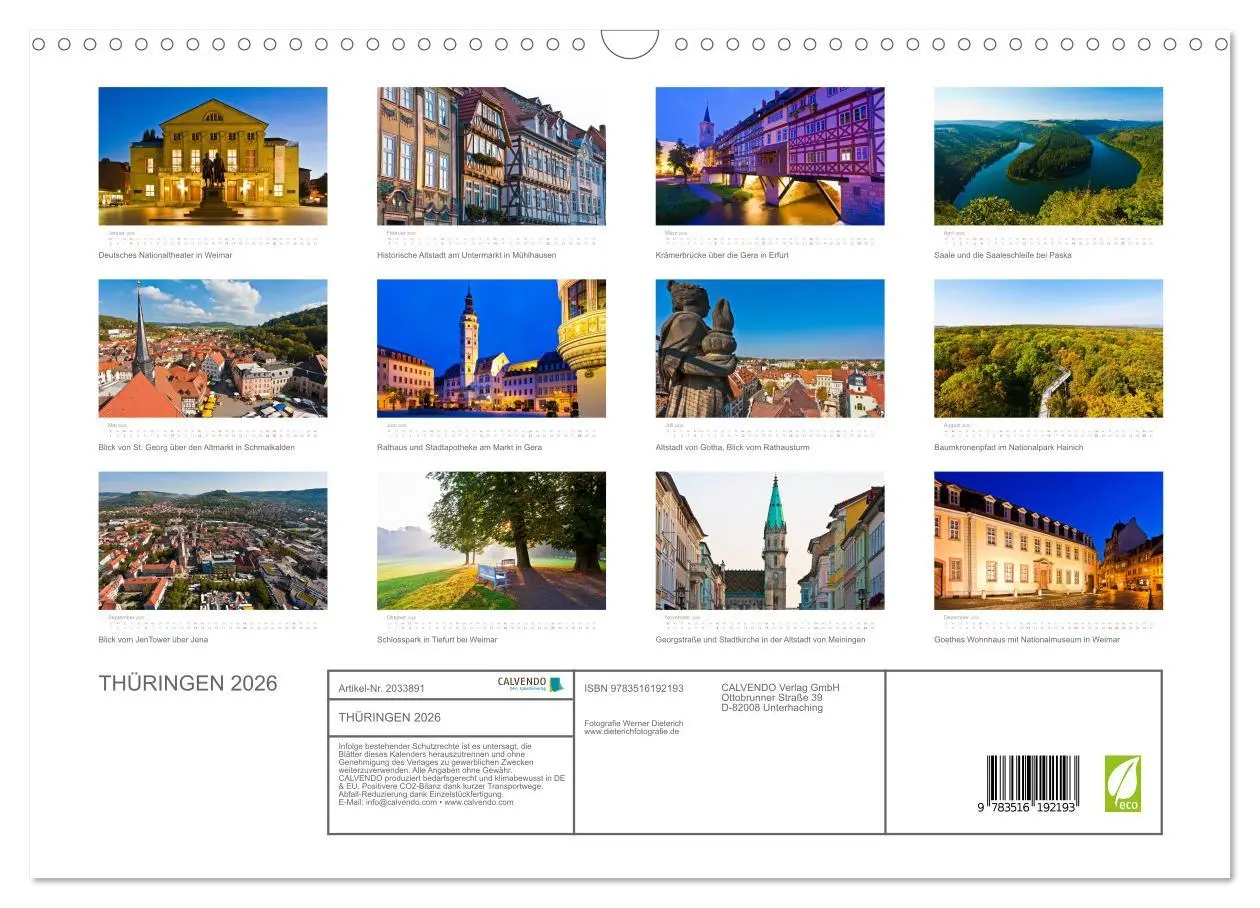 Bild: 9783516192193 | THÜRINGEN 2026 (Wandkalender 2026 DIN A3 quer), CALVENDO...