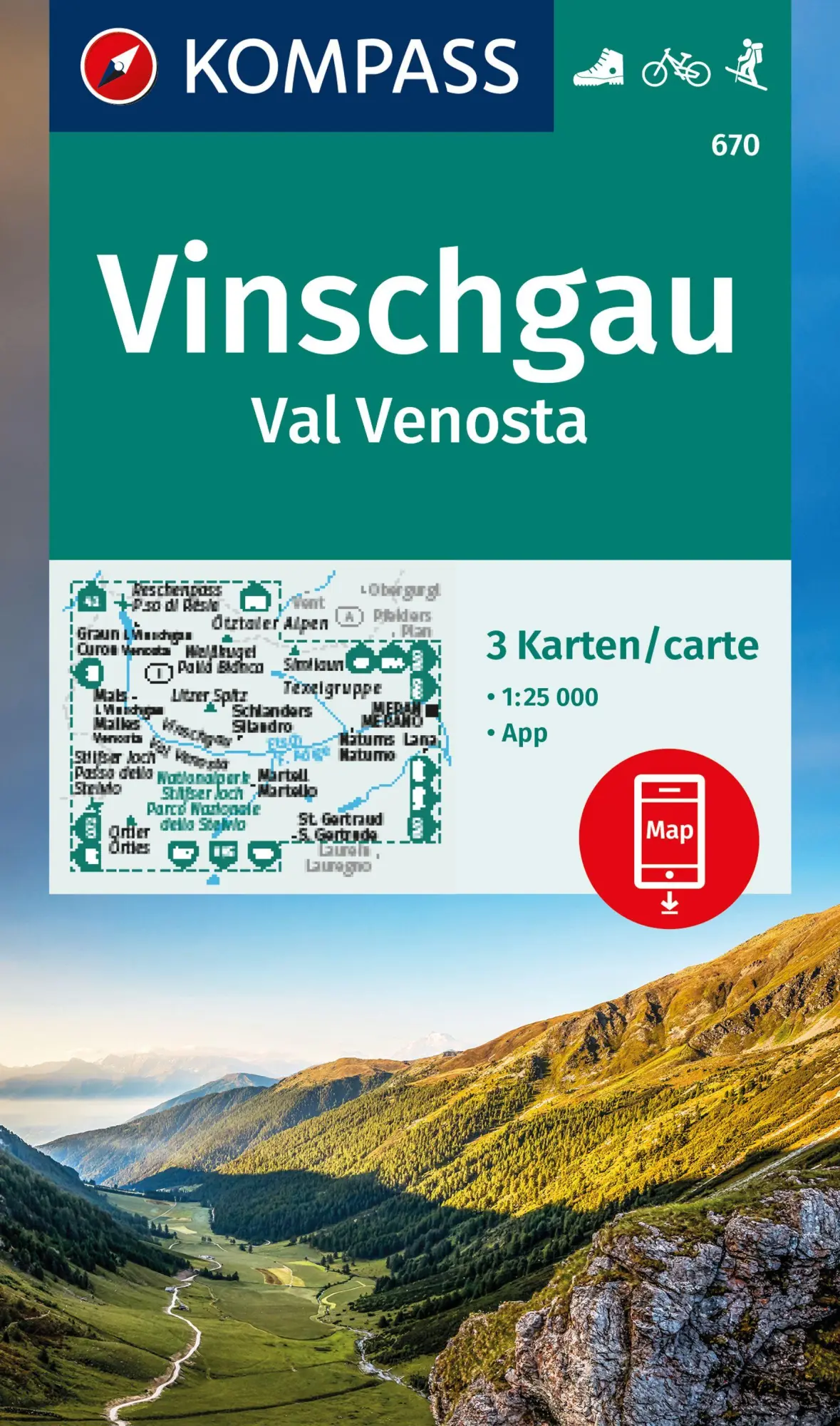 Cover: 9783991542193 | KOMPASS Wanderkarten-Set 670 Vinschgau / Val Venosta (3 Karten)...