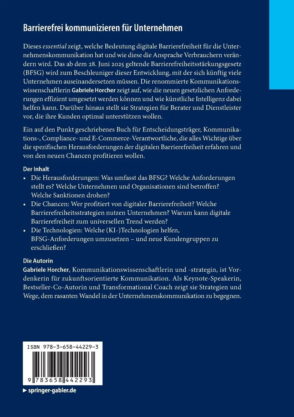 Rückseite: 9783658442293 | Barrierefrei kommunizieren für Unternehmen | Gabriele Horcher | Buch