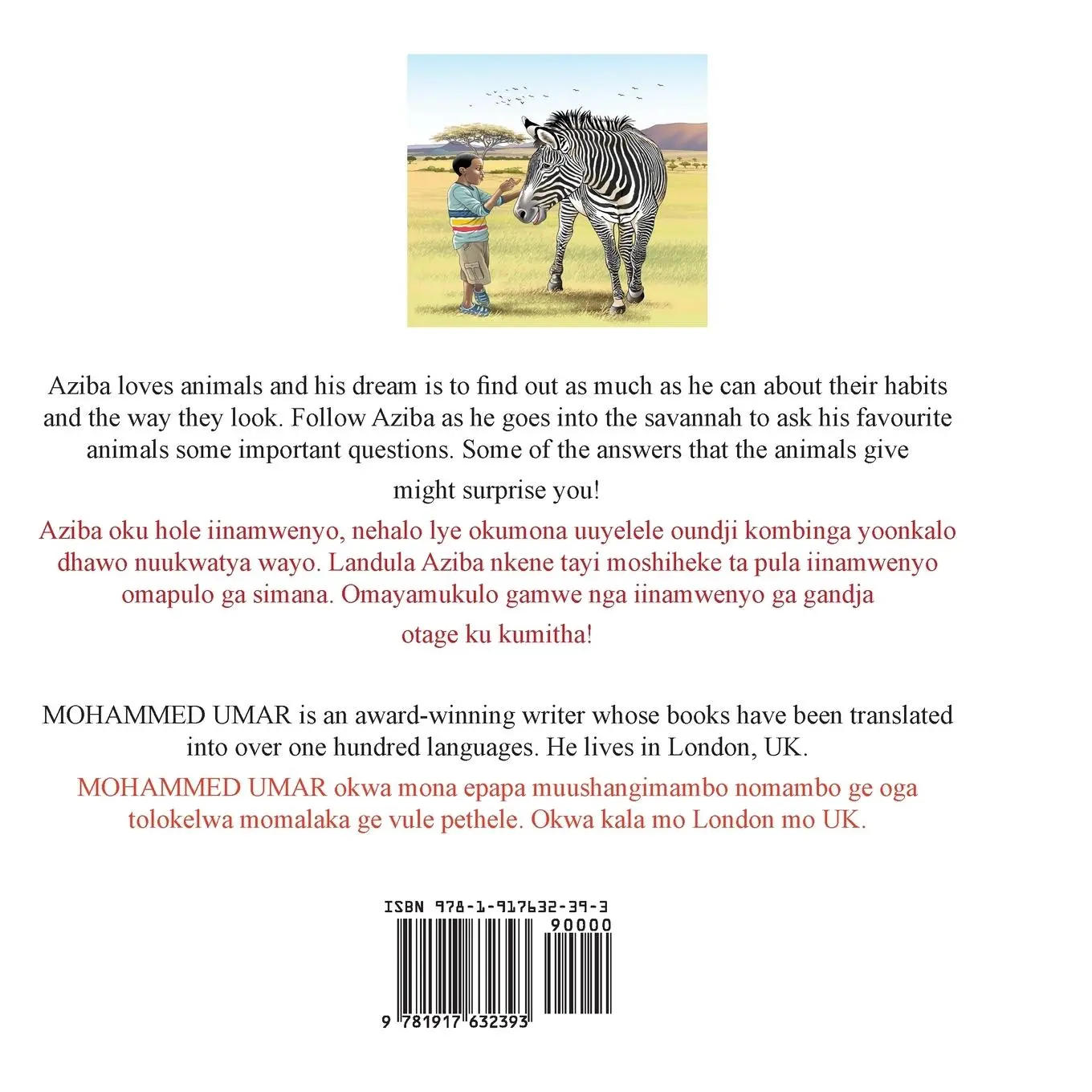 Rückseite: 9781917632393 | Aziba in the Savannah | English - Oshiwambo Bilingual Edition | Umar