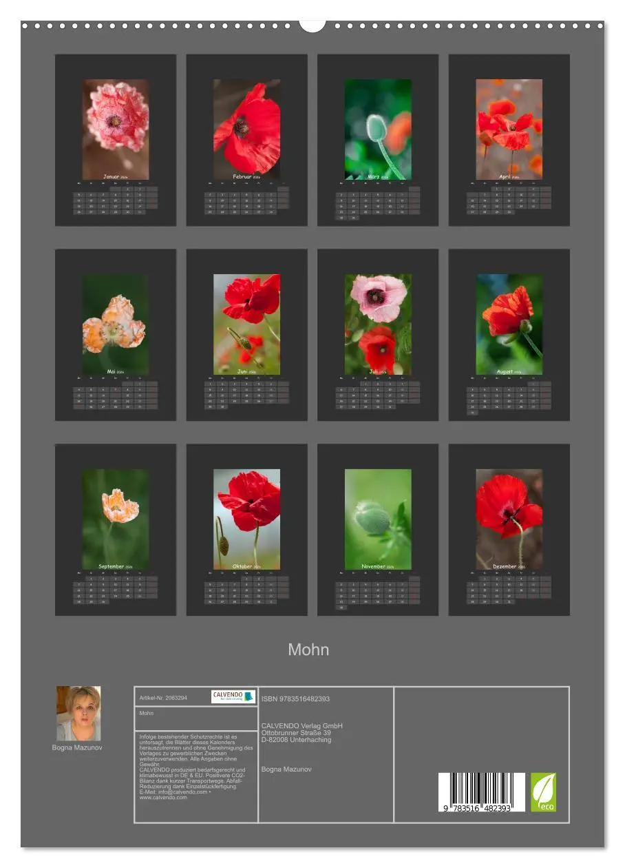 Bild: 9783516482393 | Mohn (hochwertiger Premium Wandkalender 2026 DIN A2 hoch),...