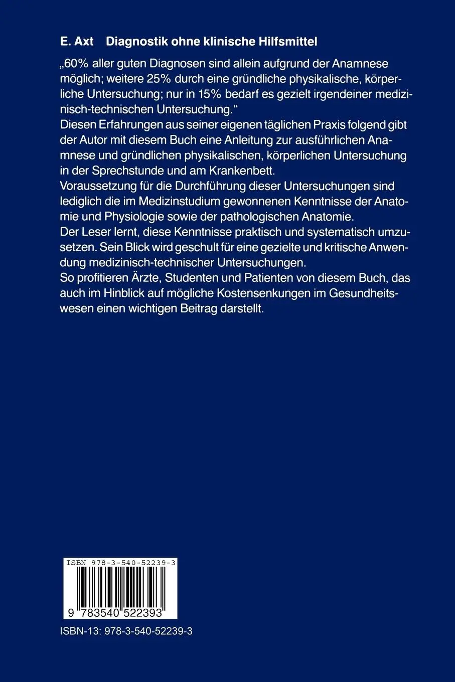 Rückseite: 9783540522393 | Diagnostik ohne klinische Hilfsmittel | Ewald Axt | Taschenbuch | ix