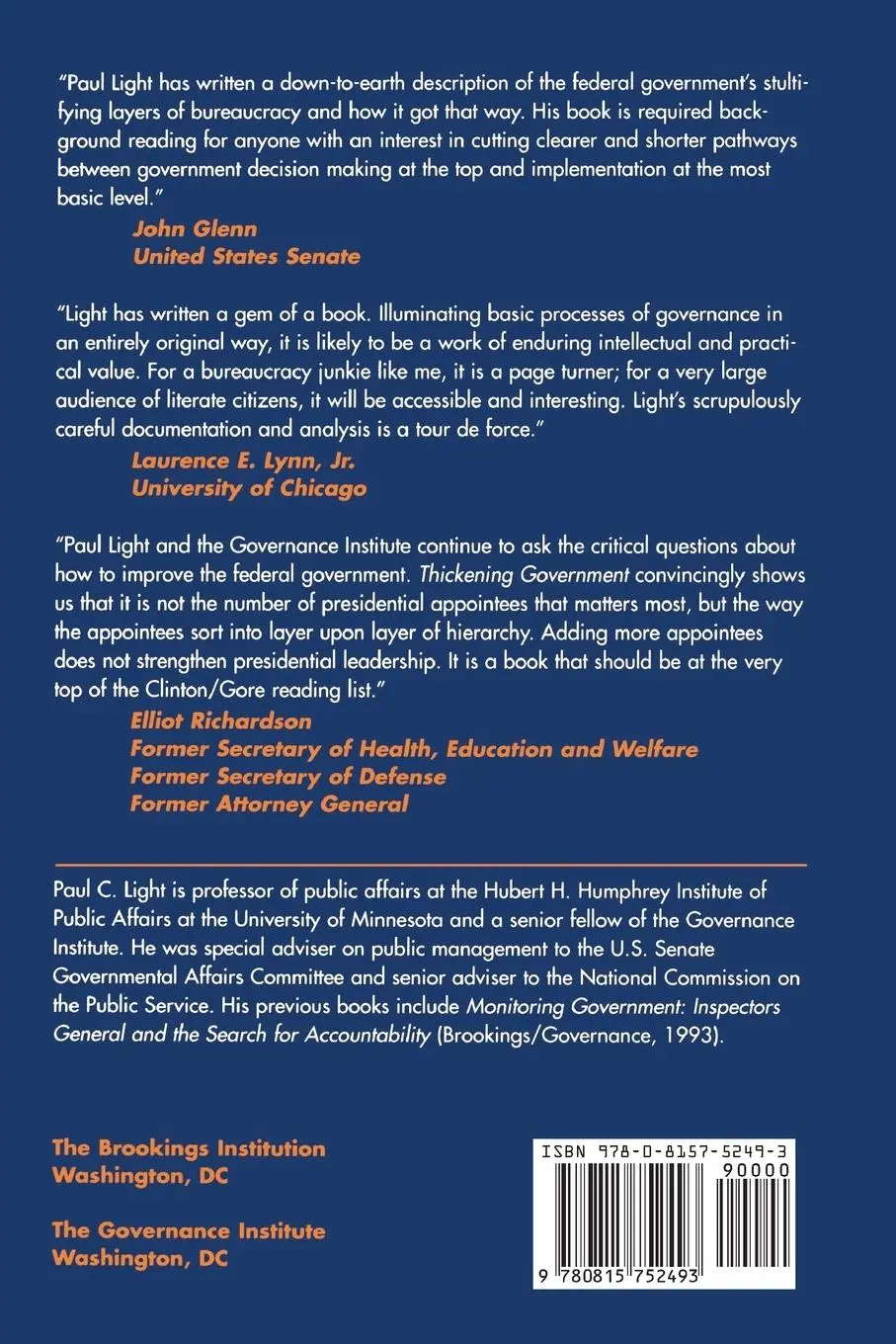 Rückseite: 9780815752493 | Thickening Government | Paul C. Light | Taschenbuch | Englisch | 1995