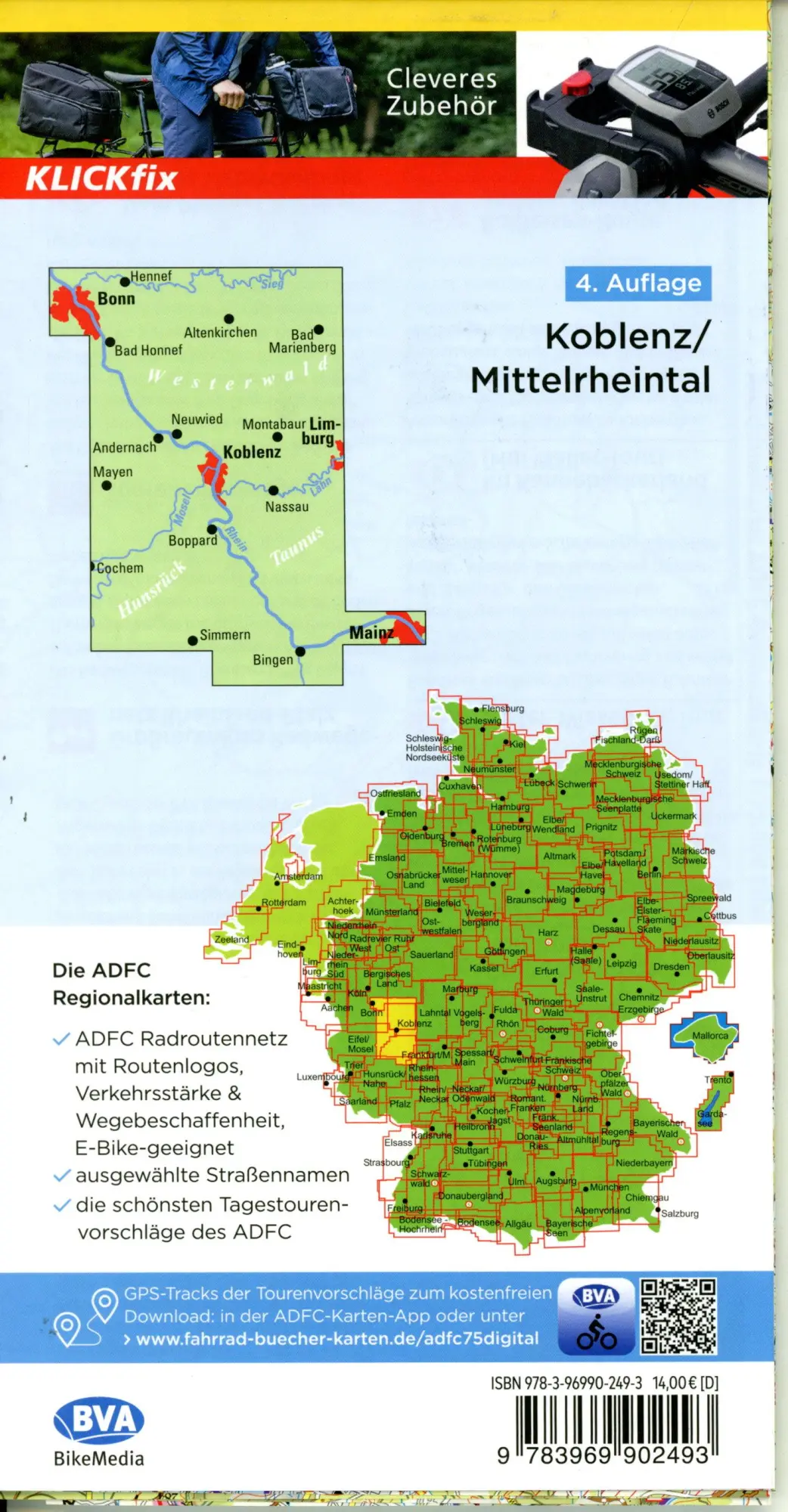 Bild: 9783969902493 | ADFC-Regionalkarte Koblenz Mittelrheintal, 1:75.000, mit...