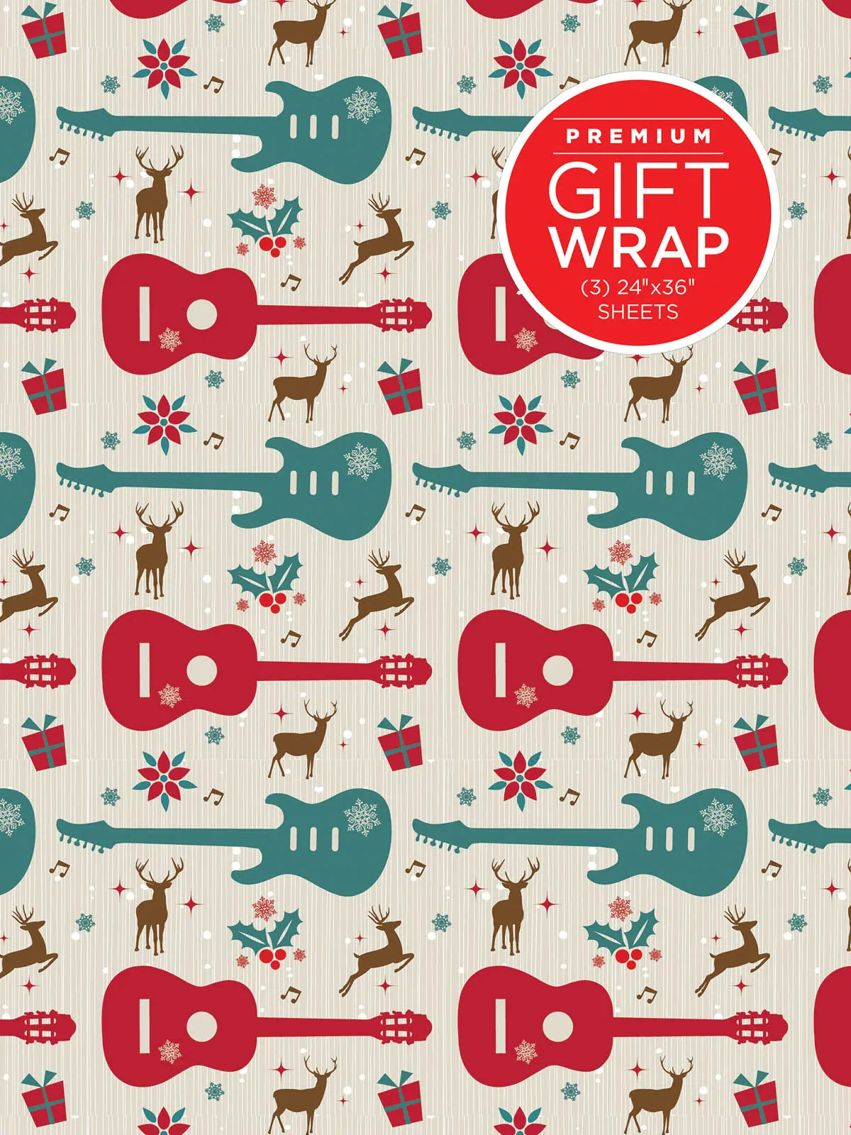 Cover: 888680892593 | Wrapping Paper - Guitars &amp; Reindeer Theme | Accessory | Schreibwaren