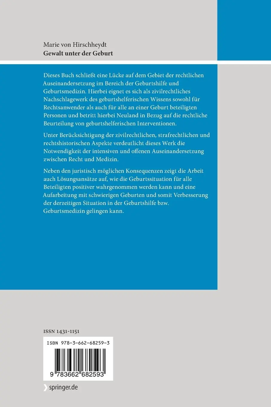 Rückseite: 9783662682593 | Gewalt unter der Geburt | Standard - Haftung - Sanktion? | Hirschheydt
