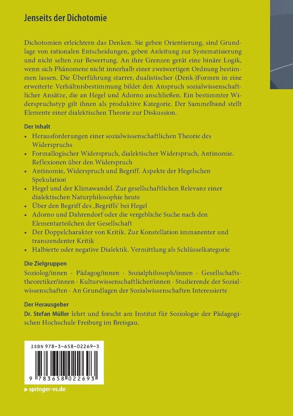 Rückseite: 9783658022693 | Jenseits der Dichotomie | Stefan Müller | Taschenbuch | vi | Deutsch