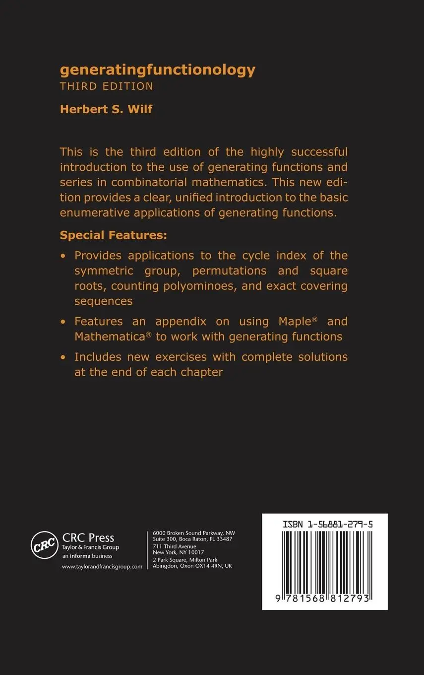Rückseite: 9781568812793 | generatingfunctionology | Third Edition | Herbert S. Wilf | Buch